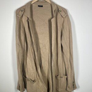 Talbots Women's Heavy Tan Wool Blend Long Cardigan Sweater Open XL Casual!